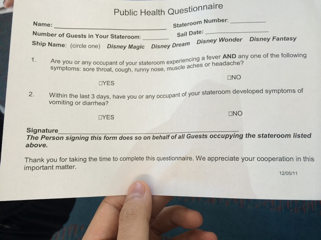 Disney Cruise Line Public Health Questionnaire
