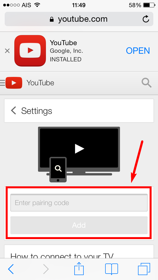 LG SmartTV webOS Youtube Pairing Code