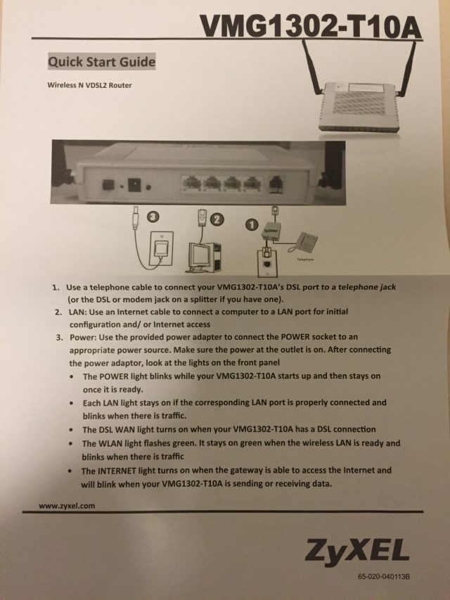 ZyXEL VMG1302 T10A Quick Start Guide