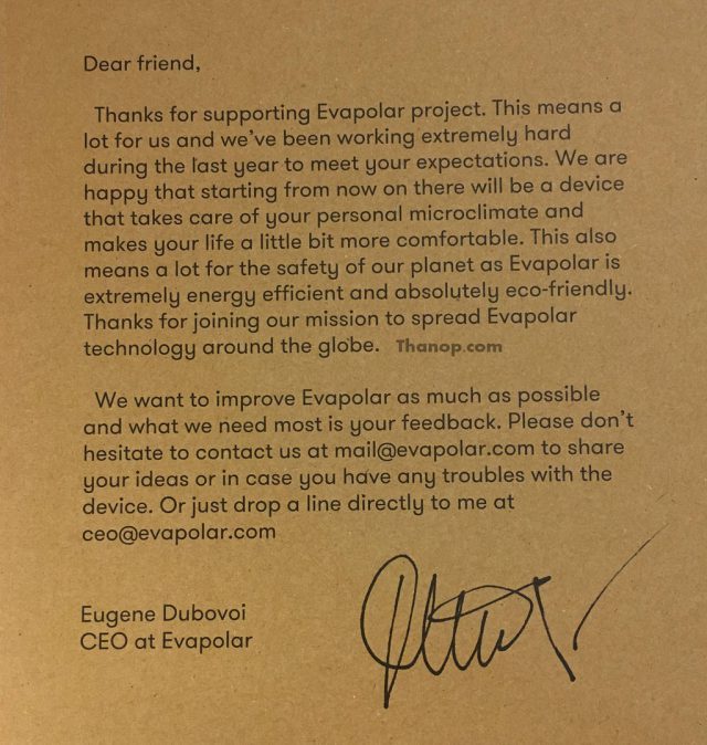 Evapolar Box Message from CEO