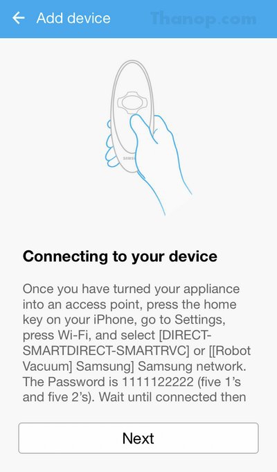 Samsung POWERbot App Add Device Instruction