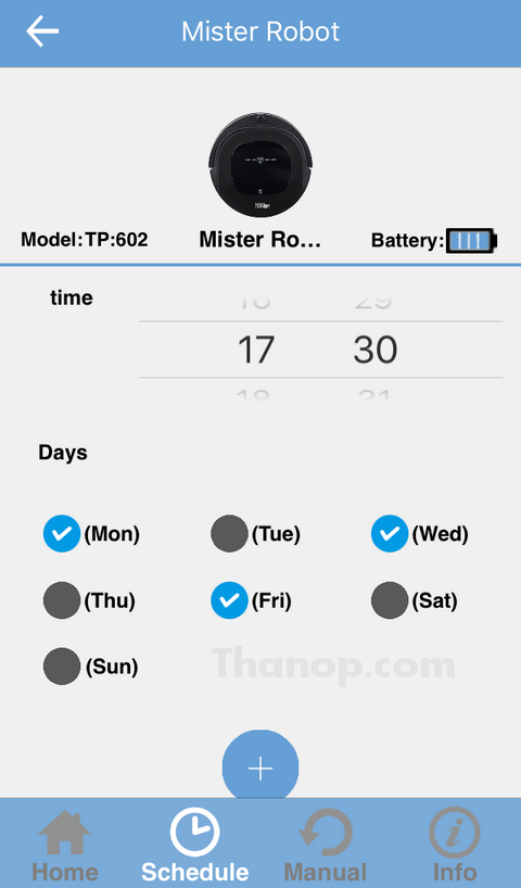 Mister Robot Duo Wi-Fi App Interface Schedule Setting