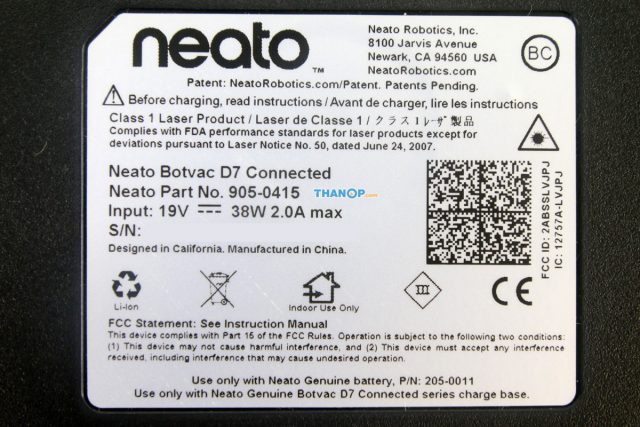 Neato Botvac D7 Connected Underside Label