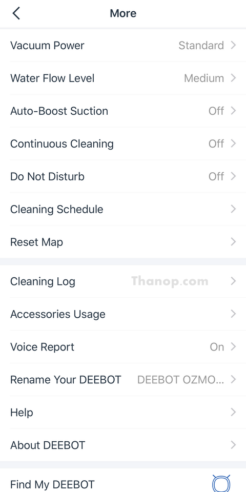 ECOVACS DEEBOT OZMO 900 App Interface More Menu